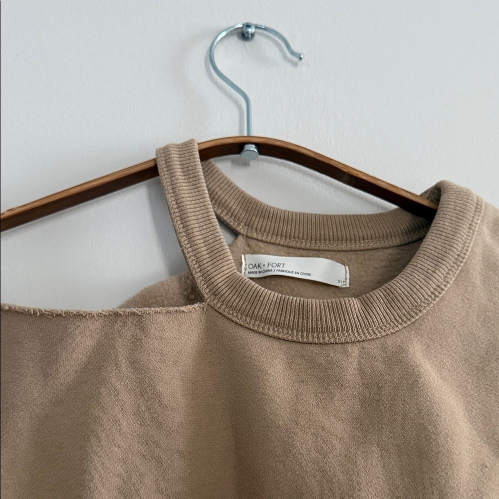 OAK + FORT Off-the-Shoulder Sweater in Taupe Beige